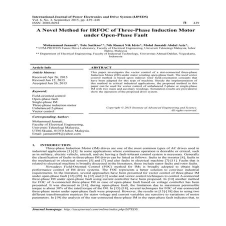 A Novel Method for IRFOC of Three-Phase Induction Motor under Open-Phase Fault