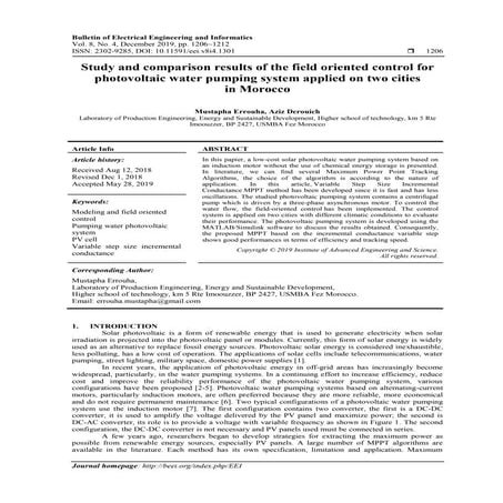Study and comparison results of the field oriented control for photovoltaic w...