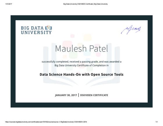 Big Data University DS0105EN Certificate _ Big Data University | PDF