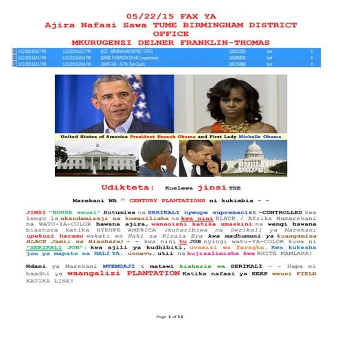 052215 - FAX TO DELNER THOMAS & BENNIE THOMPSON (Swahili)