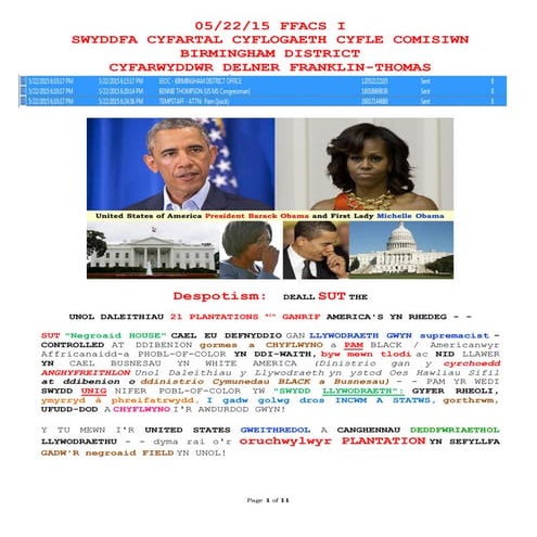 052215 - FAX TO DELNER THOMAS & BENNIE THOMPSON (Welch)