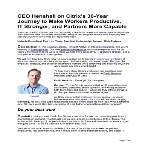 CEO Henshall on Citrix’s 30-Year Journey to Make Workers Productive, IT Stron...
