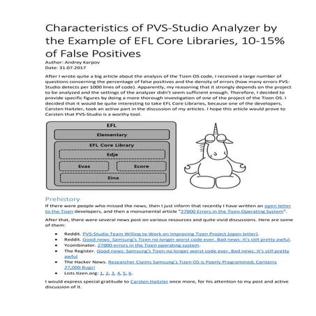 Characteristics of PVS-Studio Analyzer by the Example of EFL Core Libraries, ...