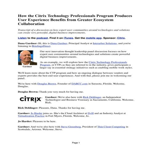 How the Citrix Technology Professionals Program Produces User Experience Bene...