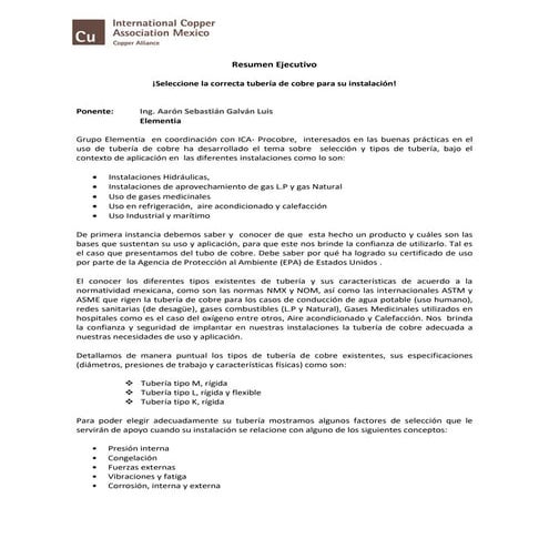 Resumen Ejecutivo: ¡Seleccione la correcta tubería de cobre para su instalaci...