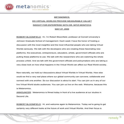 052709 Insight For Enterprise Metanomics Transcript