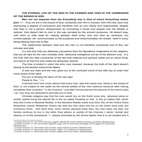 052a - THE ETERNAL LIFE OF THE MAN IN THE COSMOS AND THEN IN THE COMMUNION OF...