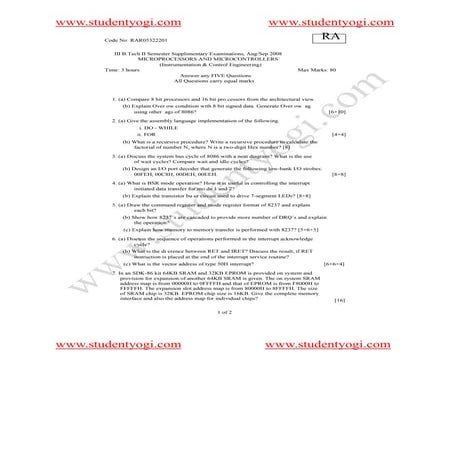 05322201 Microprocessors And Microcontrollers Set1