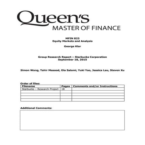 MFIN 823 - Starbucks Research Report
