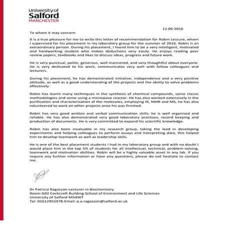 Letter of recommandation