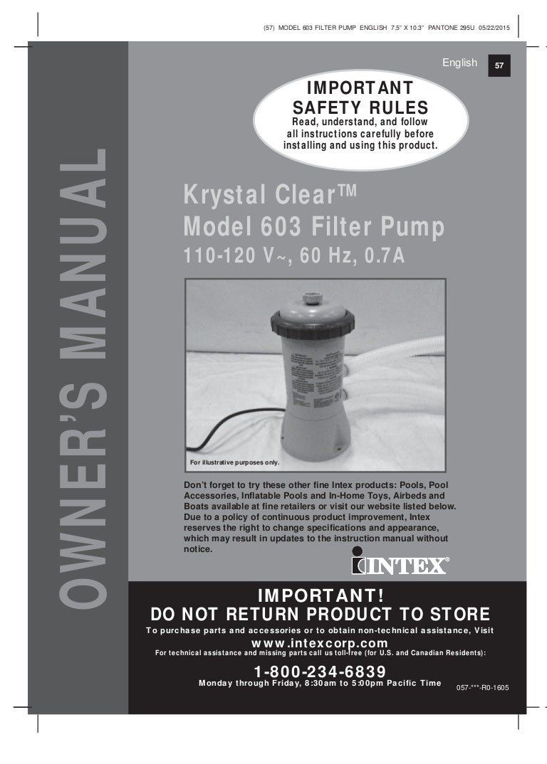 Kystal Clear Model 603 Filter Pump Manual For Intex Pools Filter Pump Manual For Intex Pools