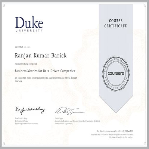 DUKE Business Anaylytics certificate
