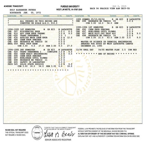 Purdue Transcript