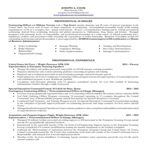Sr Contract Specialis Resume | DOCX