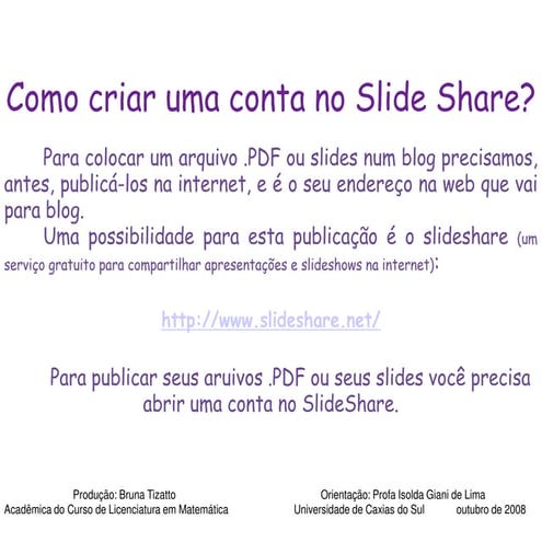 Criar uma conta no slide share