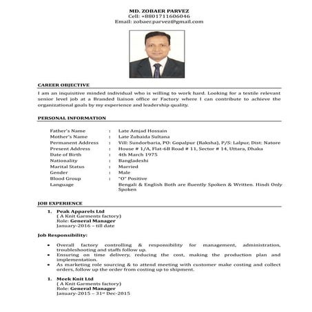 Resume of Zobaer