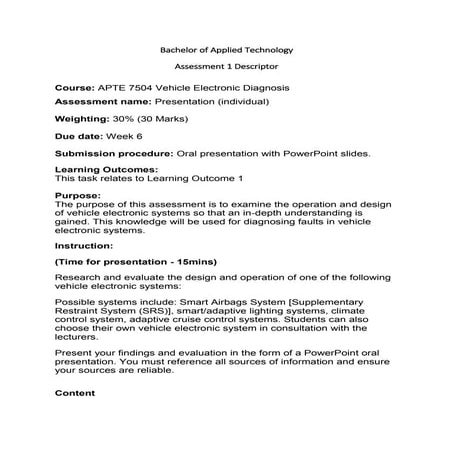 Assessment 1 descriptor