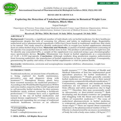 Exploring the Detection of Undeclared Sibutramine in Botanical Weight Loss Pr...