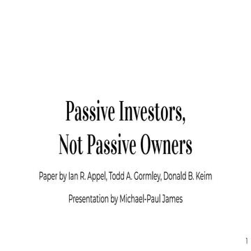 Presentation on Passive Investors, Not Passive Owners | PDF