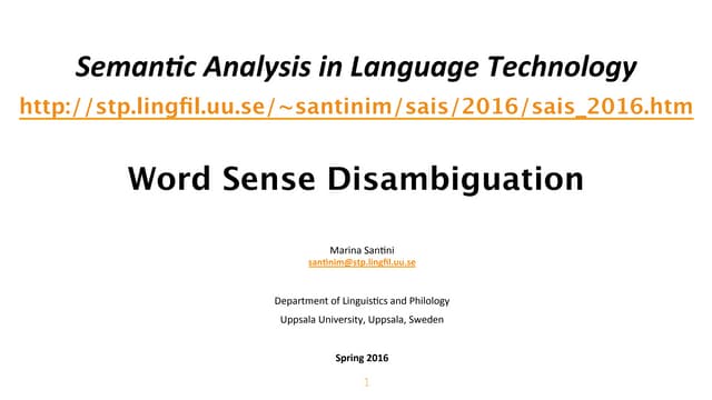Lecture: Word Sense Disambiguation
