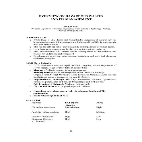 overview on hazardous wastes and its management