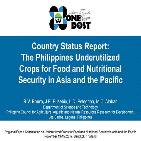 Country Status Reports on Underutilized Crops by Reynaldo V. Ebora, Philippines