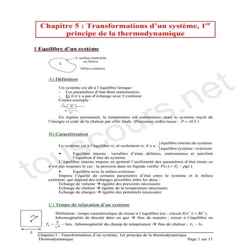 05 transformations d'un système, 1er principe de la thermodynamique