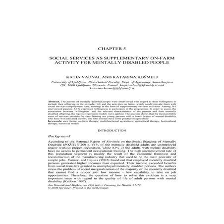 Social Services as Supplementary On-Farm Activity for Mentally Disabled People