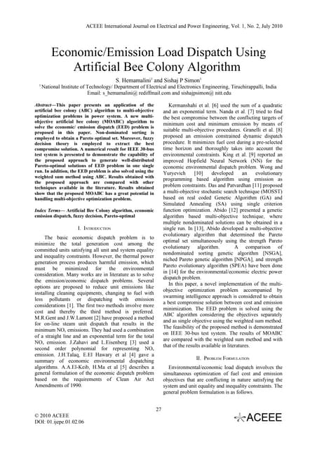 Economic/Emission Load Dispatch Using Artificial Bee Colony Algorithm