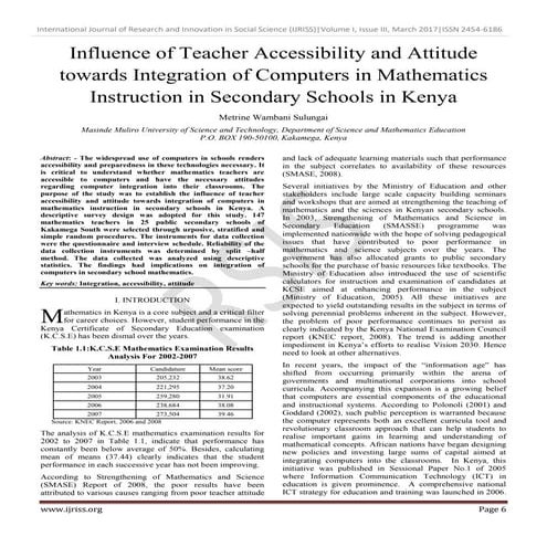 Influence of Teacher Accessibility and Attitude towards Integration of Comput...