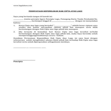 surat pernyataan kepemilikan hak cipta atas lagu | PDF