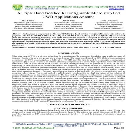 A Triple Band Notched Reconfigurable Micro strip Fed UWB Applications Antenna