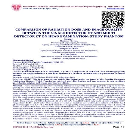 COMPARISON OF RADIATION DOSE AND IMAGE QUALITY BETWEEN THE SINGLE ...
