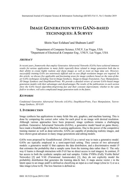 IMAGE GENERATION WITH GANS-BASED TECHNIQUES: A SURVEY