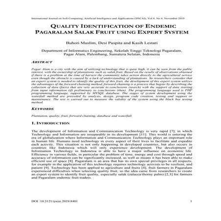  QUALITY IDENTIFICATION OF ENDEMIC PAGARALAM SALAK FRUIT USING EXPERT SYSTEM 