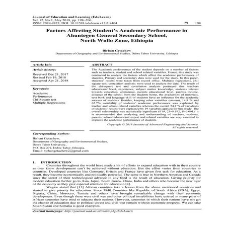 Factors Affecting Student’s Academic Performance in Ahuntegen General Seconda...