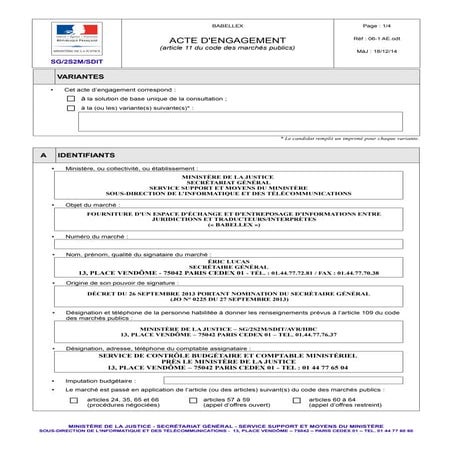 MINISTÈRE DE LA JUSTICE SECRÉTARIAT GÉNÉRAL SERVICE SUPPORT ET MOYENS DU MINI...
