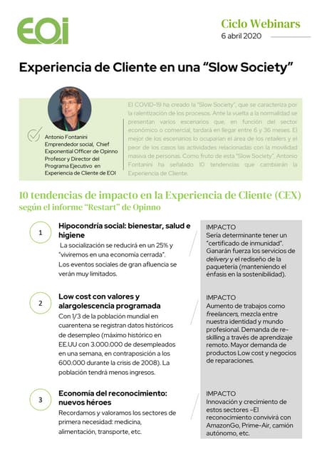 Experiencia de cliente en una "Slow Society" por Antonio Fontanini