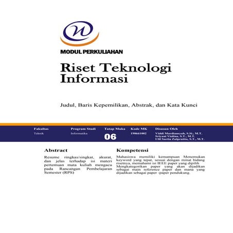 Riset Teknologi  Informasi - Modul 6 - Judul, Baris Kepemilikan, Abstrak, dan Kata Kunci