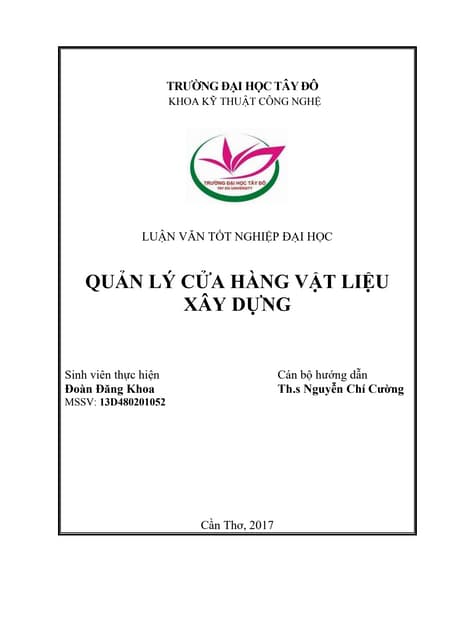 Đề tài: Quản lý cửa hàng vật liệu xây dựng, HAY, 9đ