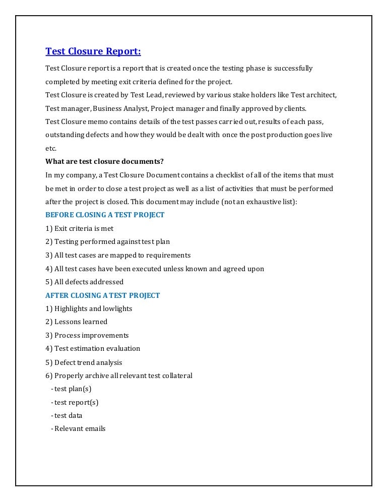 Test Exit Report Template