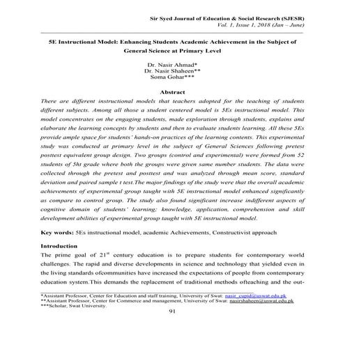 5E Instructional Model: Enhancing Students Academic Achievement in the Subjec...