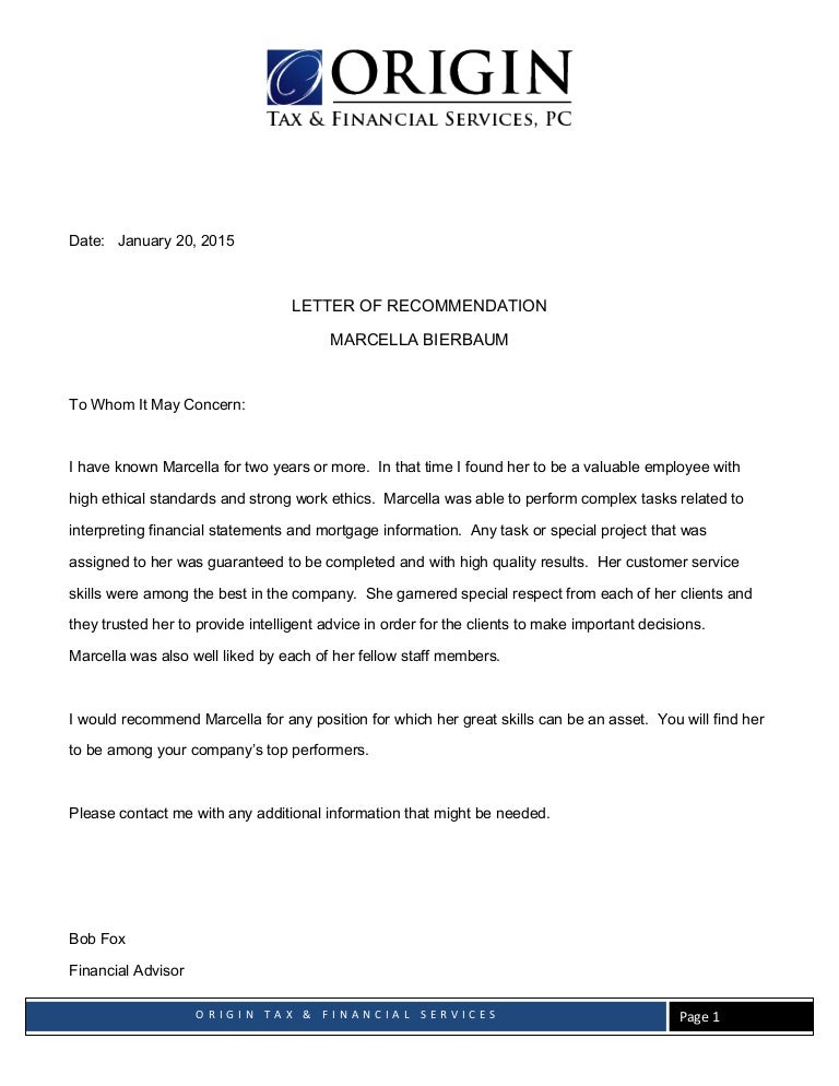 letter of rec supervisor