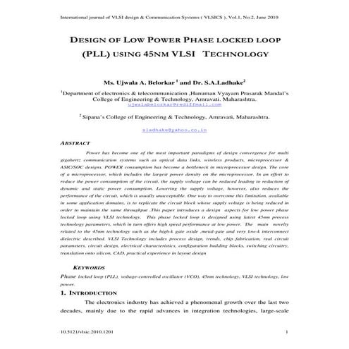 DESIGN OF LOW POWER PHASE LOCKED LOOP (PLL) USING 45NM VLSI TECHNOLOGY
