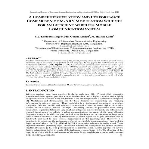 A COMPREHENSIVE STUDY AND PERFORMANCE COMPARISON OF M-ARY MODULATION SCHEMES ...