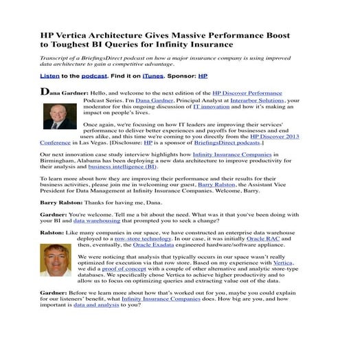 HP Vertica Architecture Gives Massive Performance Boost to Toughest BI Querie...