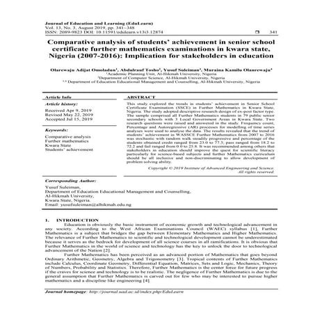 Comparative analysis of students’ achievement in senior school certificate fu...