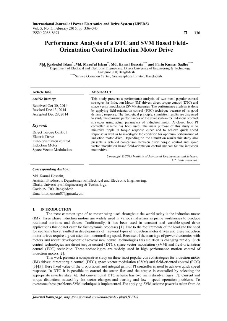 Performance Analysis Of A Dtc And Svm Based Field - 