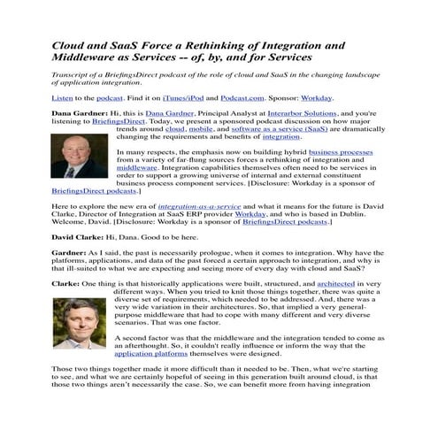 Cloud and SaaS Force a Rethinking of Integration and Middleware as Services -...