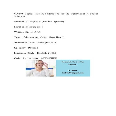 #06196 Topic PSY 325 Statistics for the Behavioral & Social Science | DOCX